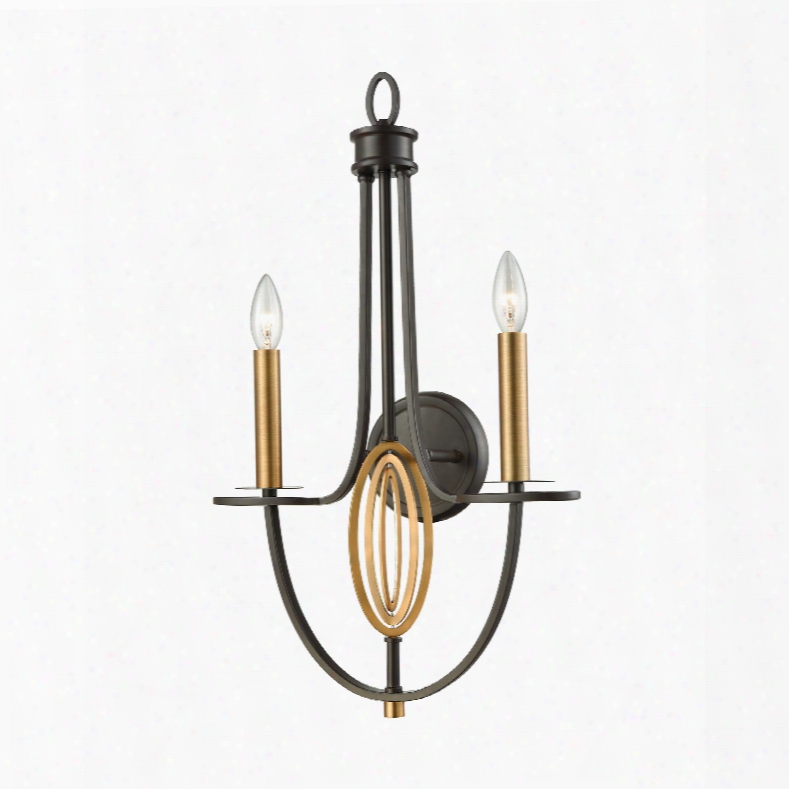Elk Lighting Dione 2-light Wall Sconce In Oil Rubbed Bronze With Brushed Antique Brass Accents
