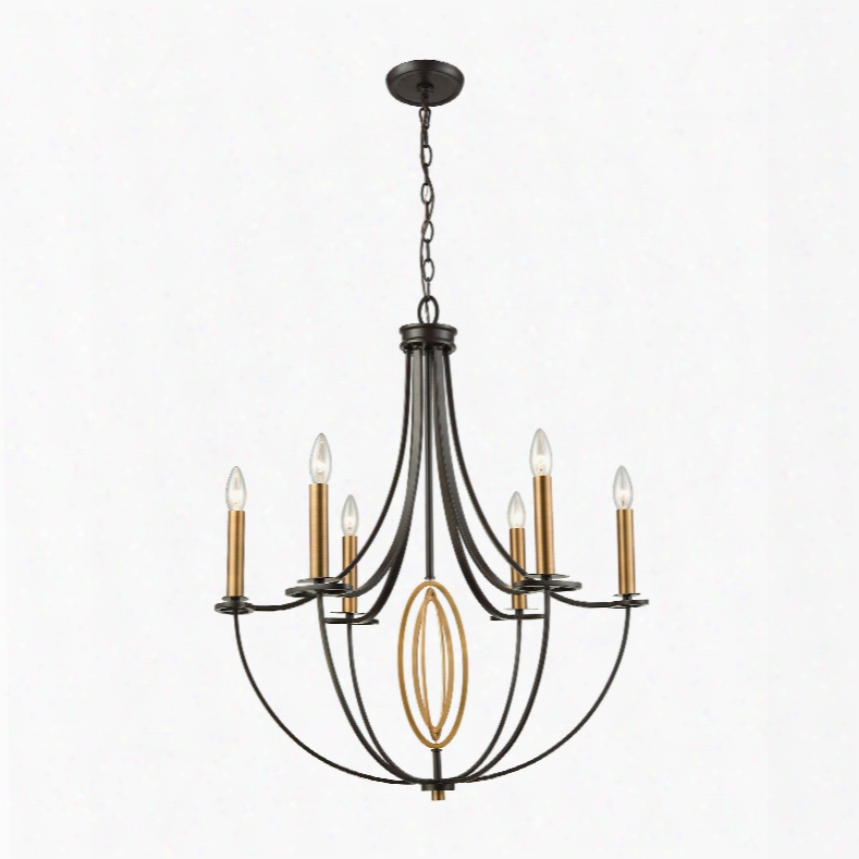 Elk Lighting Dione 6-light Chandelier In Oil Rubbed Bronze With Brushed Antique Brass Accents