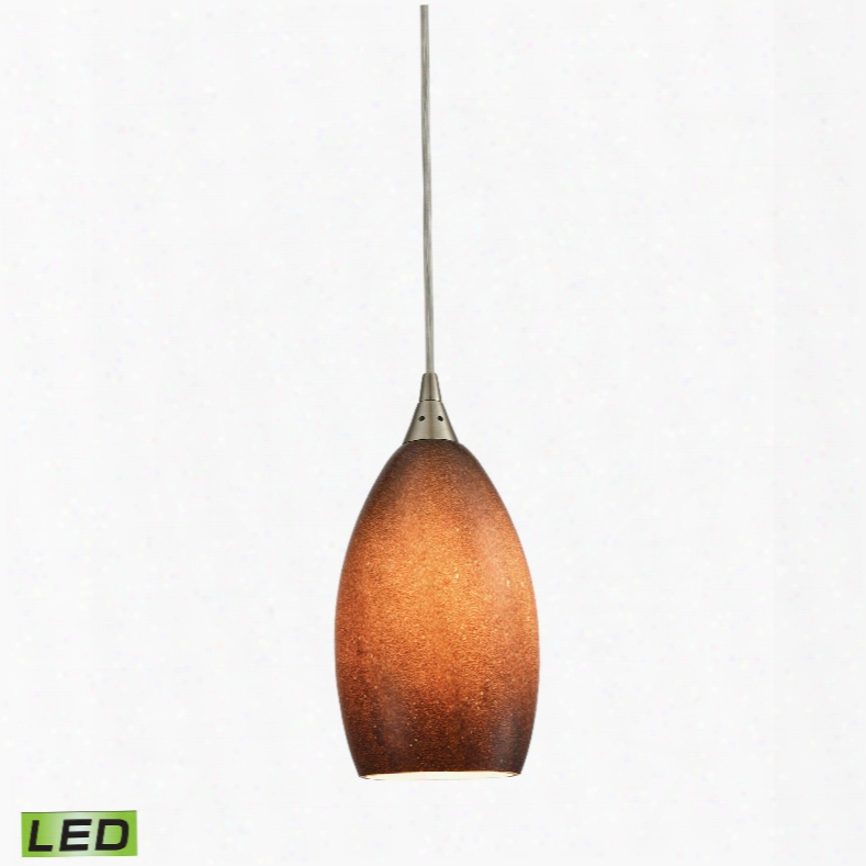 Elk Lighting Earth 1-light Led Pendant In Satin Nickel And Sand Glass