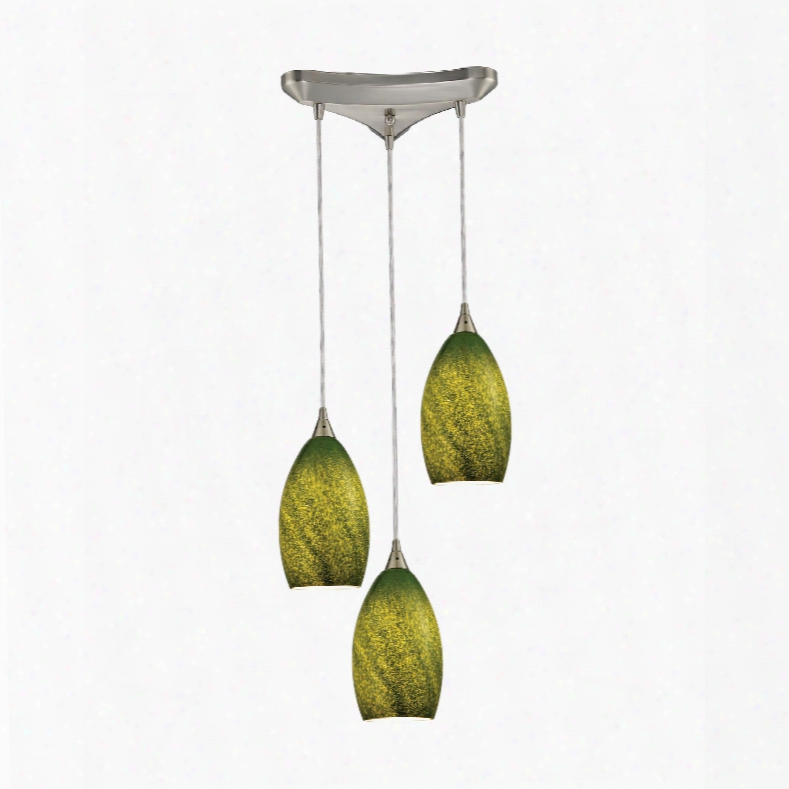 Elk Lighting Earth 3-light Pendant In Satin Nickel And Grass Green Glass