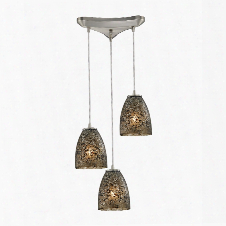 Elk Lighting Fissure 3-light Pendant In Satin Nickel And Smoke Glass