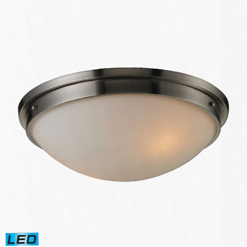 Elk Lighti Ng Flushmounts 2-light Led Flushmount In Brushed Nickel And Opal White Glass