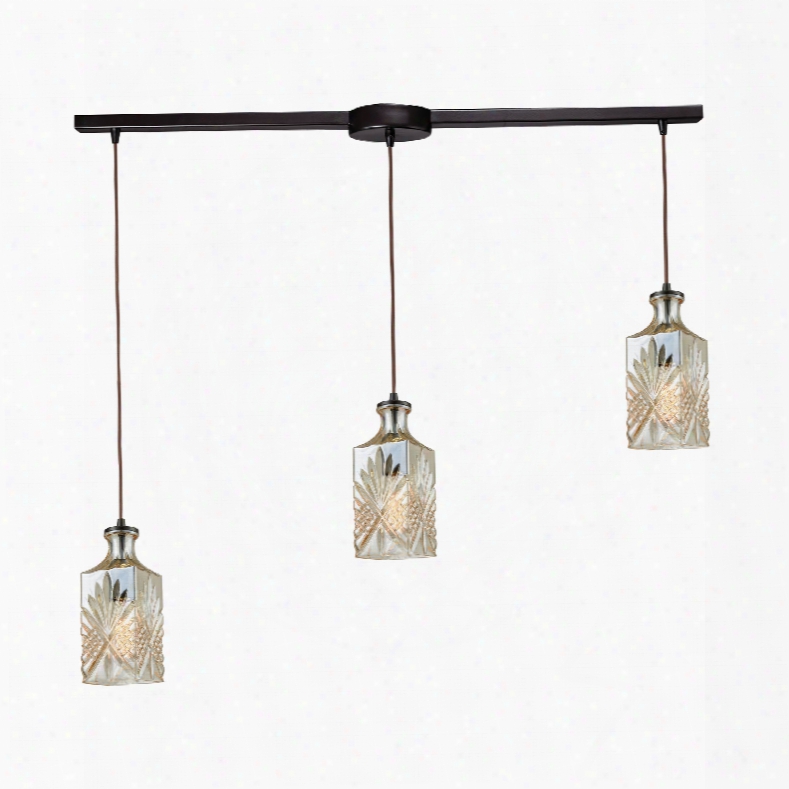 Elk Lighting Giovanna 3-light Linear Bar In Oil Rubbed Bronze With Chamapgne Plated Decanter Glass Pendant