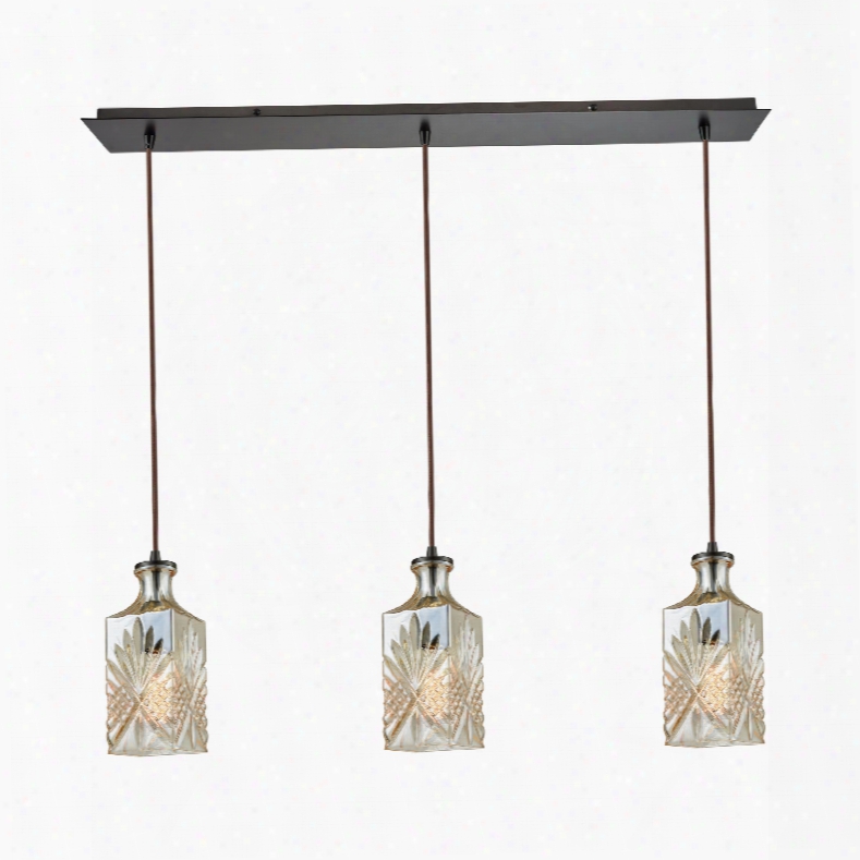 Elk Lighting Giovanna 3-light Linear Pan In Oil Rubbed Bronze With Champagne Plated Decanter Glass Pendant