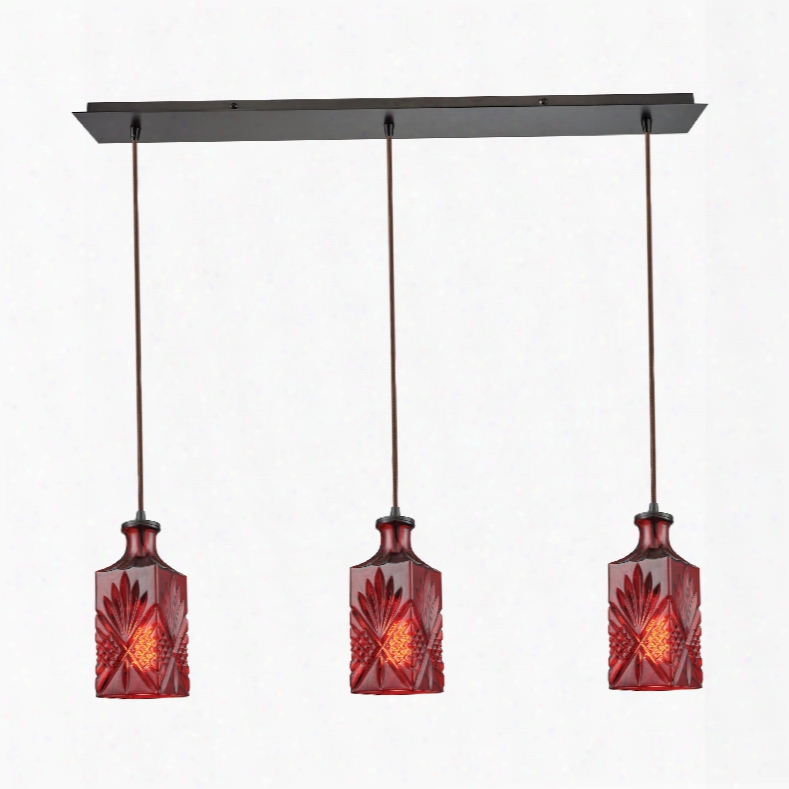 Elk Lighting Giovanna 3-light Linear Pan In Oil Rubbed Bronze With Win E Red Decanter Glass Pendant