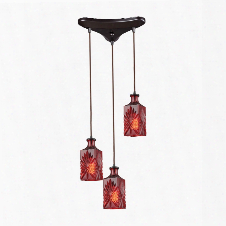 Elk Lighting Giovanna 3-lihgt Triangle Pan In Oil Rubbed Bronze With Wine Red Decanter Glass Pendant