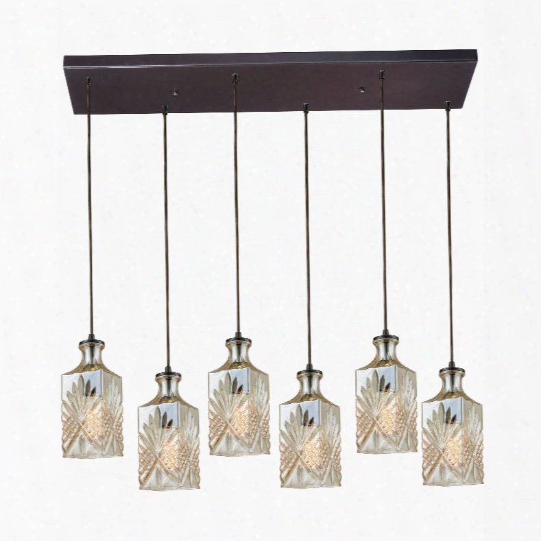 Elk Lighting Giovanna 6-light Rectangle In Oil Rubbed Bronze With Champagne Plated Decanter Glassp Endant