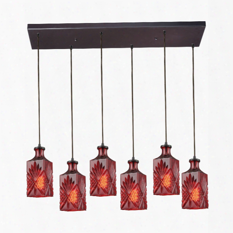 Elk Lighting Giovanna 6-light Rectangle In Oil Rubbed Bronzee With Wine Red Decanter Glass Pendant