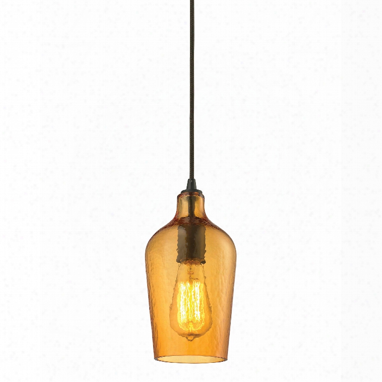 Elk Lighting Hammered Glass 1-light Pendant In Oil Rubbed Bronze And Amber Glass