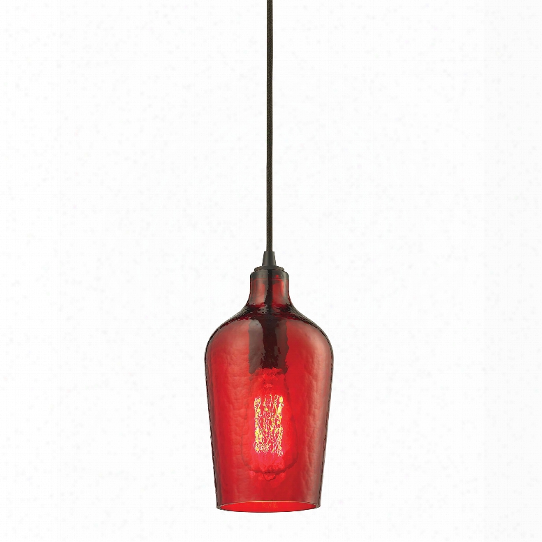 Elk Lighting Hammered Glass 1-light Pendant In Oil Rubbed Bronze And Red Glass