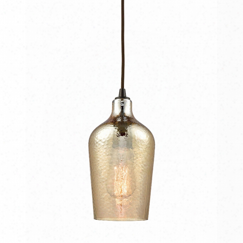 Elk Lighting Hammered Glass 1-light Pendant In Oil Rubbed Bronze With Hammered Amber Plated Glass