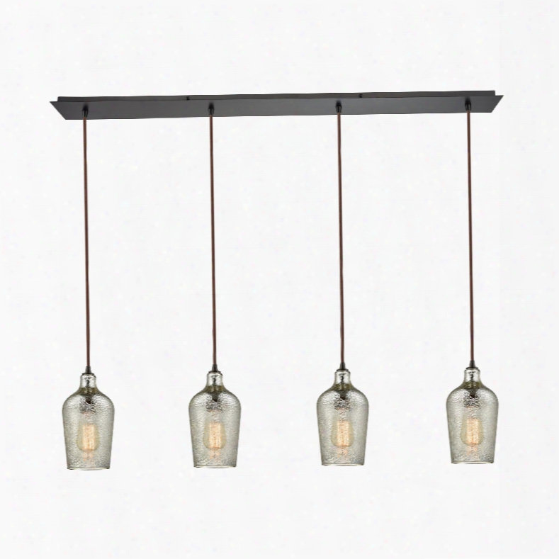 Elk Lighting Hammered Glass 4-light Linear Pan Fixture In Oil Rubbed Bronze With Hammered Mmercury Glass