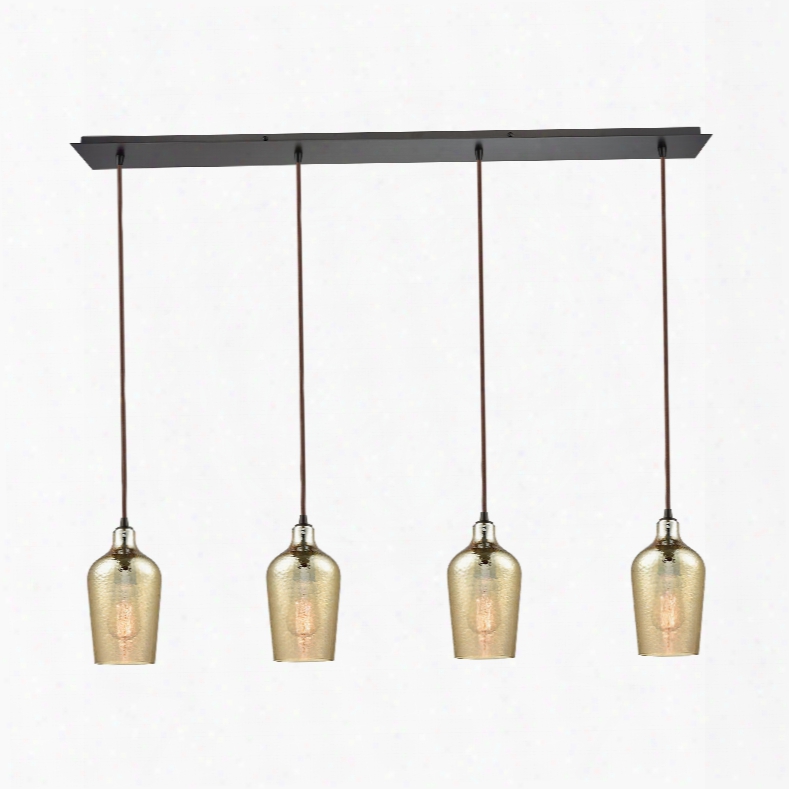 Elk Lighting Hammered Glass 4-light Linear Pan Fixture In Oil Rubbed Bronze With Hammered Amber Plated Glass