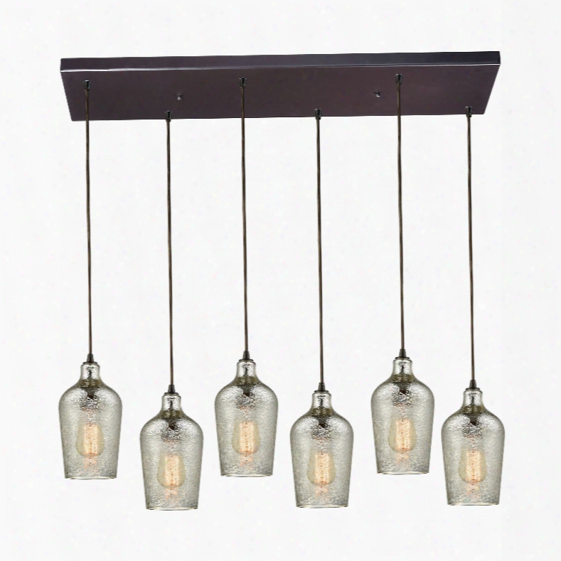 Elk Lighting Hammered Glass 6-light Rectangle Fixture In Oil Rubbed Bronze With Hammered Mercury Glass