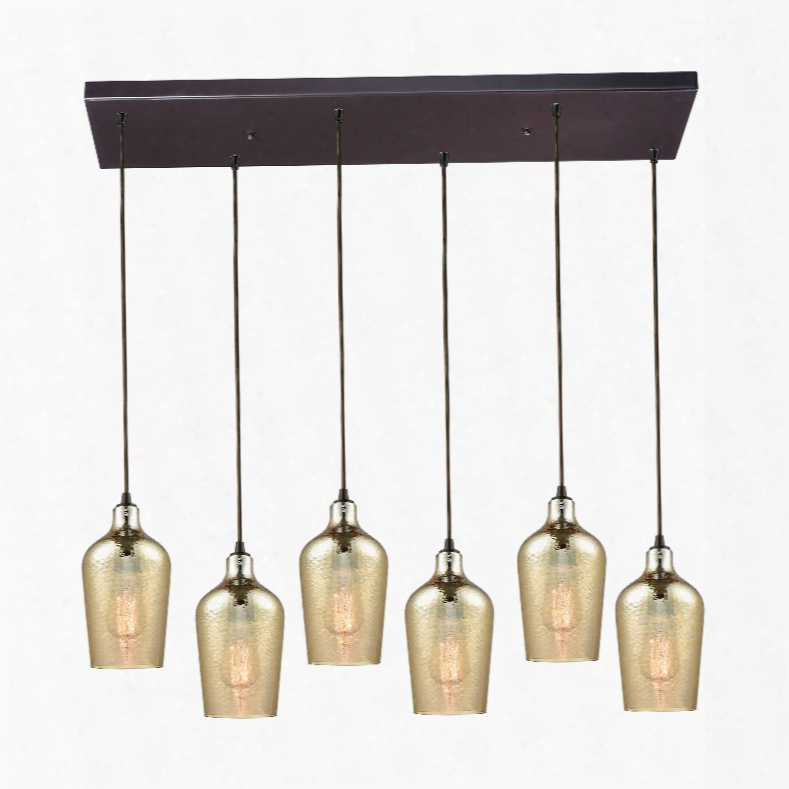 Elk Lighting Hammered Glass 6-lighht Rectangle Fixture In Oil Rubbed Bronze With Hammered Amber Plated Glass