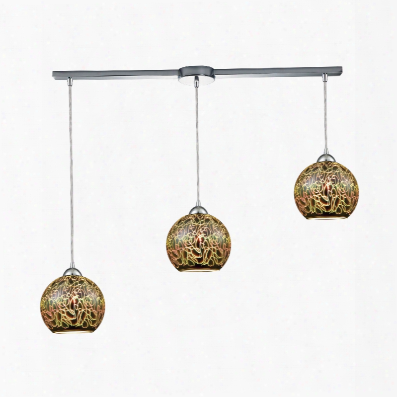 Elk Lighting Illusions 3-light Linear Bar In Polished Chrome With 3-d Graffiti Glass Pendant