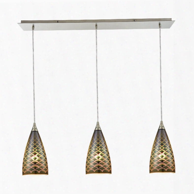 Elk Lighting Illusions 3-light Linear Pan In Satin Nickel With 3-d Fishscale Glass Pendant