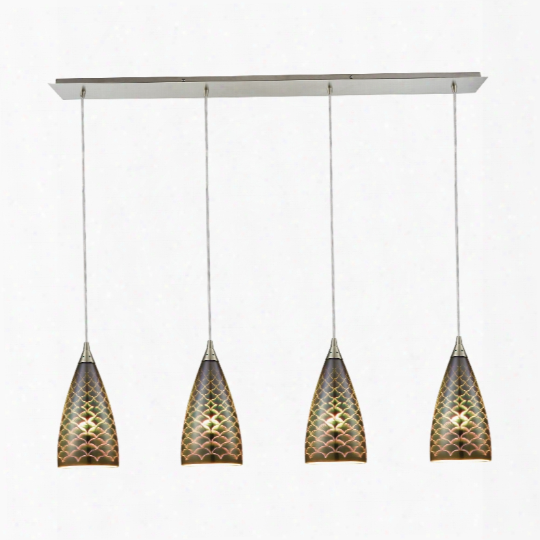 Elk Lighting Illusions 4-light Linear Pan In Satin Nickel With 3-d Fishscale Glass Pendant