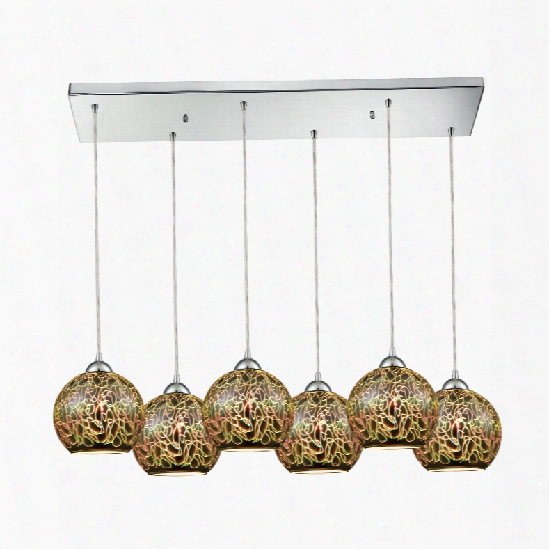 Elk Lighting Illusions 6-light Rectangle In Polished Chrome With 3-d Graffiti Glass Pendant