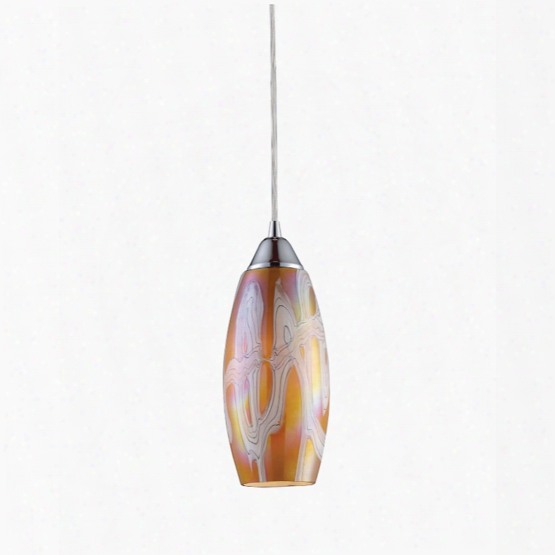 Elk Lighting Iridescence 1-light Led Pendant In Satin Nickel And Golden Glass