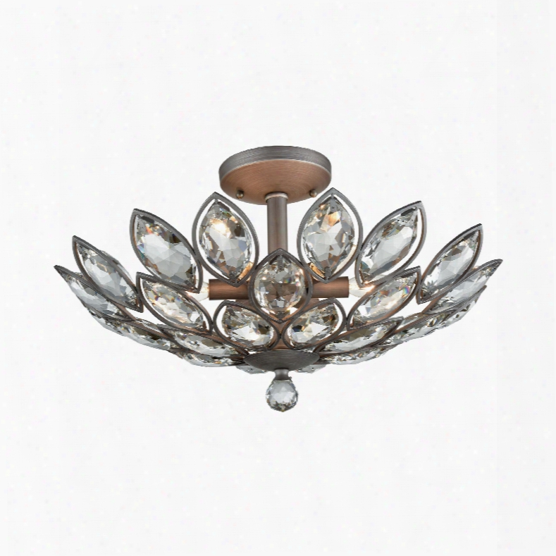 Elk Lighting La Crescita 6-light Semi Flush In Weathered Zinc With Clear Crystal