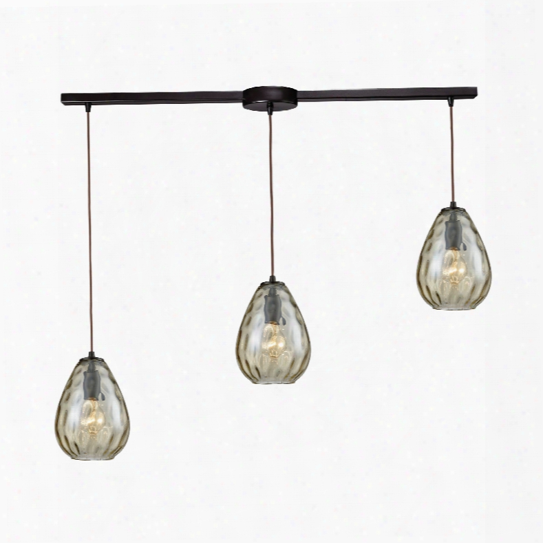 Elk Ligting Lagoon 3-light Linear Bar In Oil Rubbed Bronze With Champagne Plated Water Glass Pendant