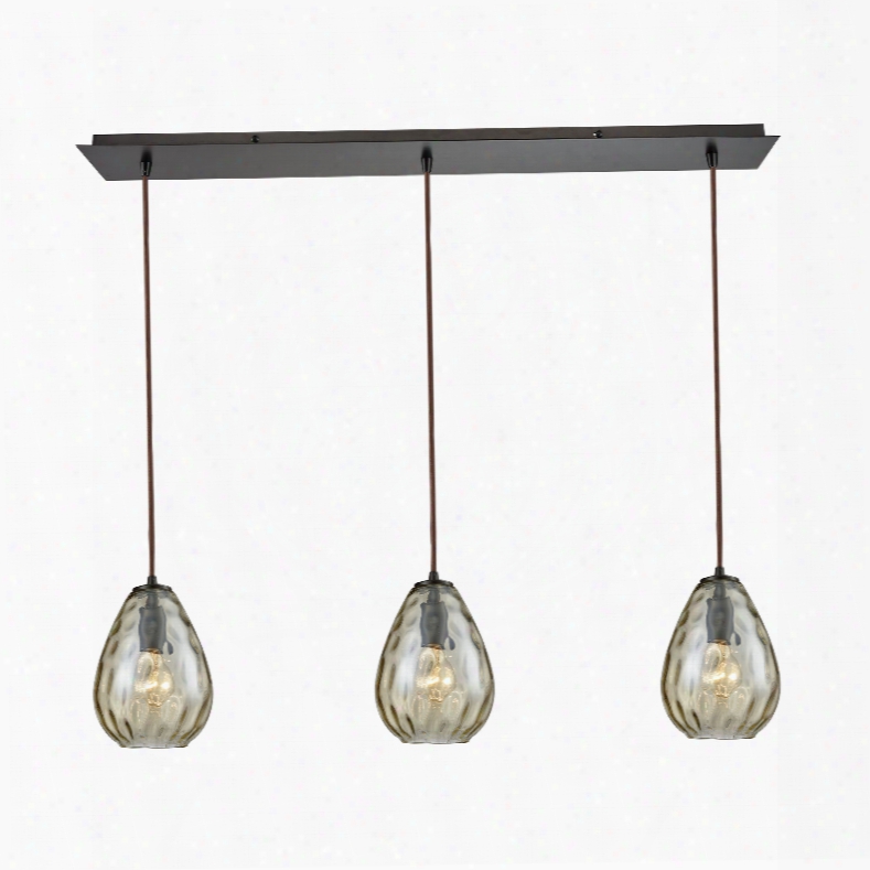 Elk Lighting Lagoon 3-light Linear Pan In Oil Rubbed Bronze With Champagne Plated Water Glass Pendant
