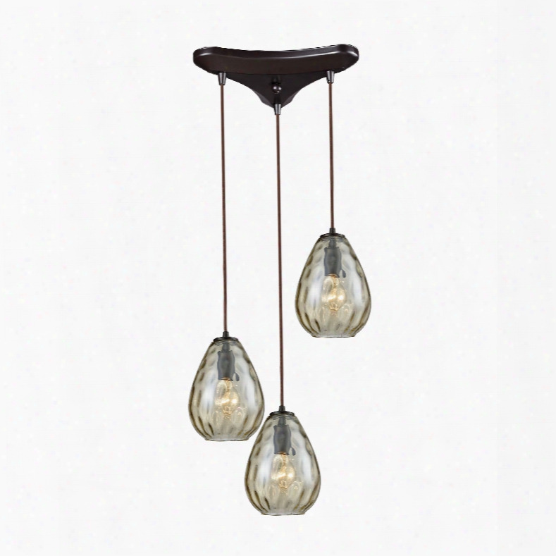 Elk Lighting Lagoon 3-light Triangle Pan In Oil Rubbed Bronze With Champagne Plated Water Glass Pendant