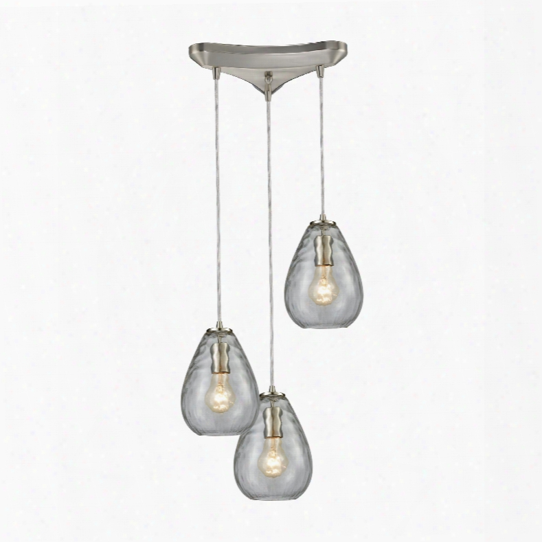 Elk Lighting Lagoon 3-light Triangle Pan  In Satin Nickel With Clear Water Glass Pendant