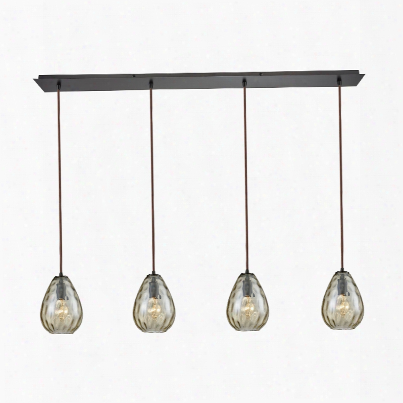 Elk Lighting Lagoon 4-light Linear Pan In Oil Rubbed Bronze With Champagne Plated Water Glass Pendant