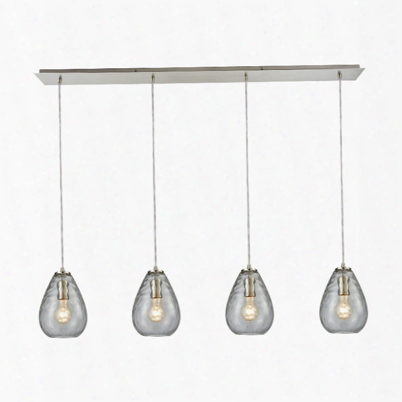 Elk Lighting Lagoon 4-light Linear Pan In Satin Nickel With Clear Water Glass Pendant