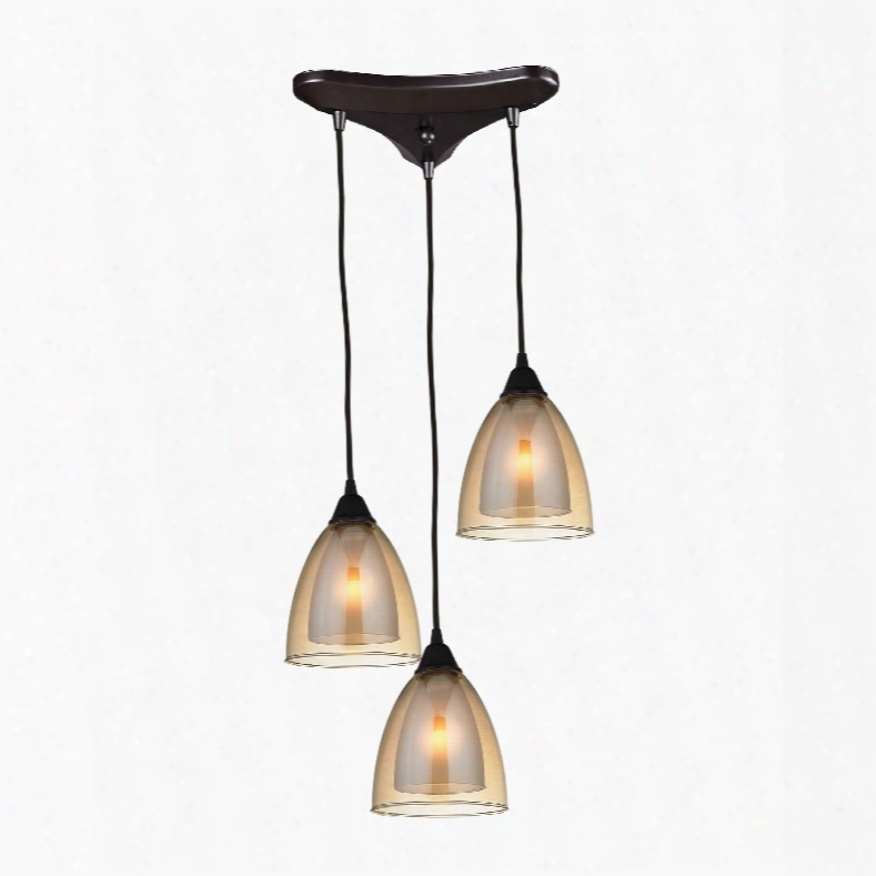 Elk Lighting Layers 3-light Pendant In Oil Rubbed Bronze And Amber Teak Glass