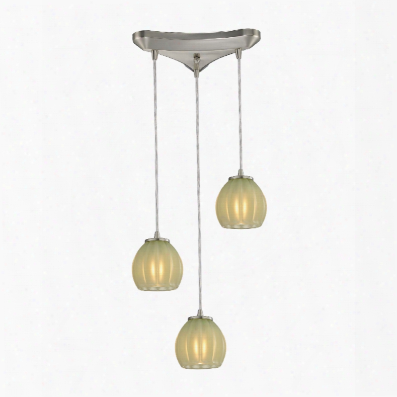 Elk Lighting Melony 3-light Pendant In Satin Nickel And Jade Glass