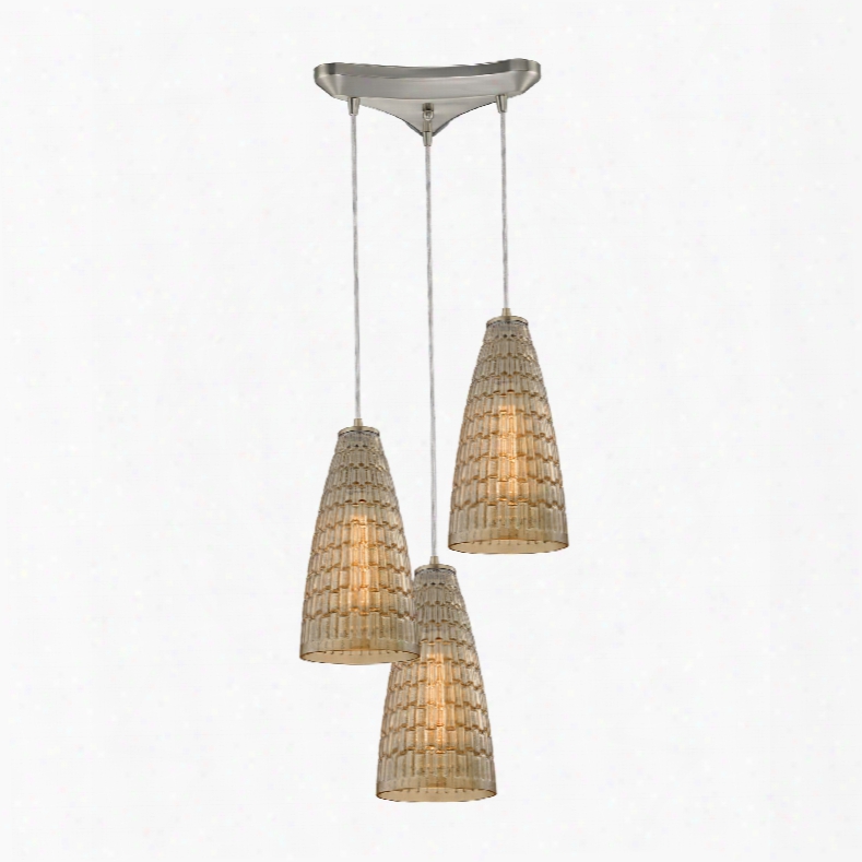 Elk Lighting Mickley 3-light Pendant In Satin Nickel And Amber Teak Glass