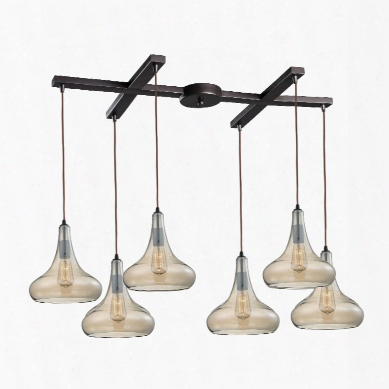 Elk Lighting Orbital 6-light Peendant In Oil Rubbed Bronze And Amber Teak Glass