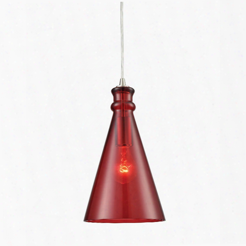 Elk Lighting Parson 1-light Pendant In Satin Nickel With Wine Red Glass