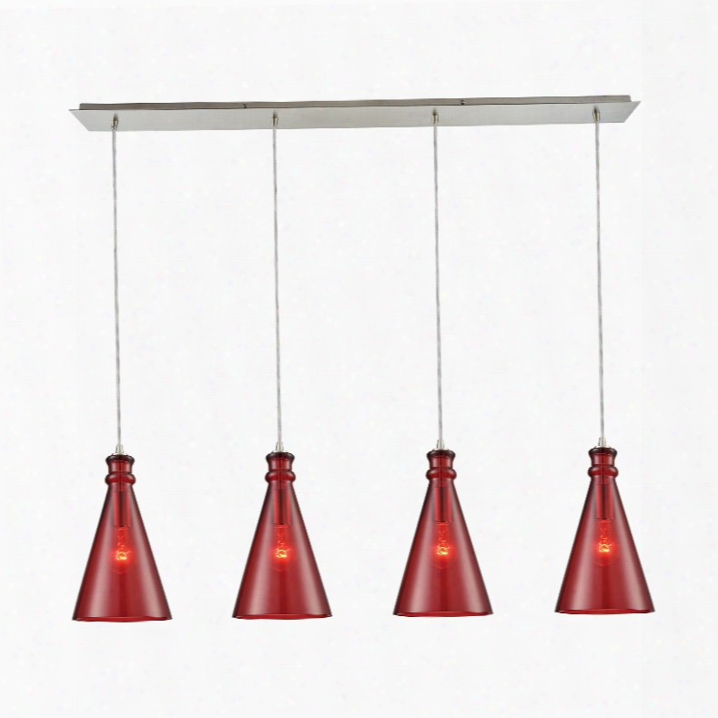 Elk Lighting Parson 4-light Linear Pan In Satin Nickel With Wine Red Glass Pendant