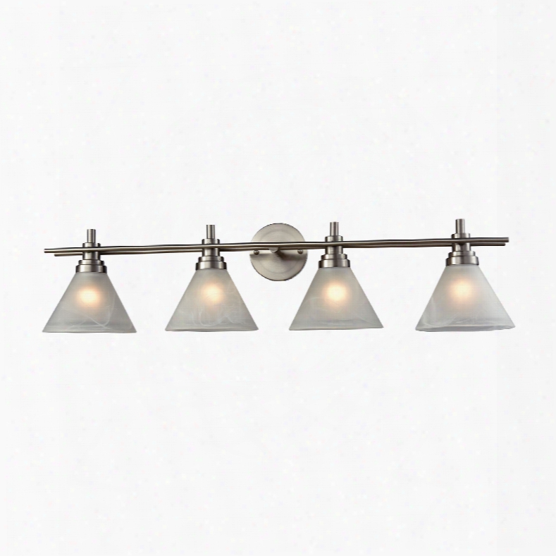 Elk Lighting Pemberton 4-light Vanity In Satin Nickel With White Marbleized Glass