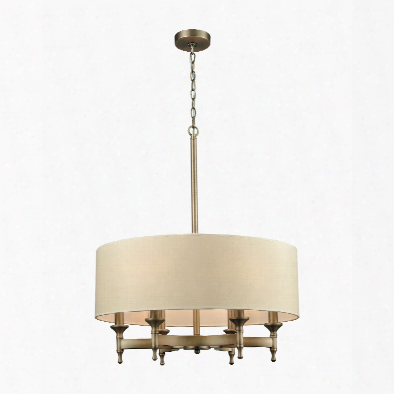 Moose Lighting Pembroke 6-light Chandelier In Brushed Antique Brass With A-light Tan Fabric Shade