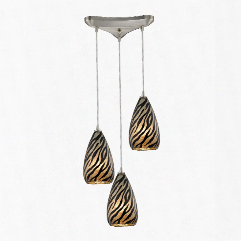 Elk Lighting Predator 3-light Pendant In Satin Nickel And Leopard Glass