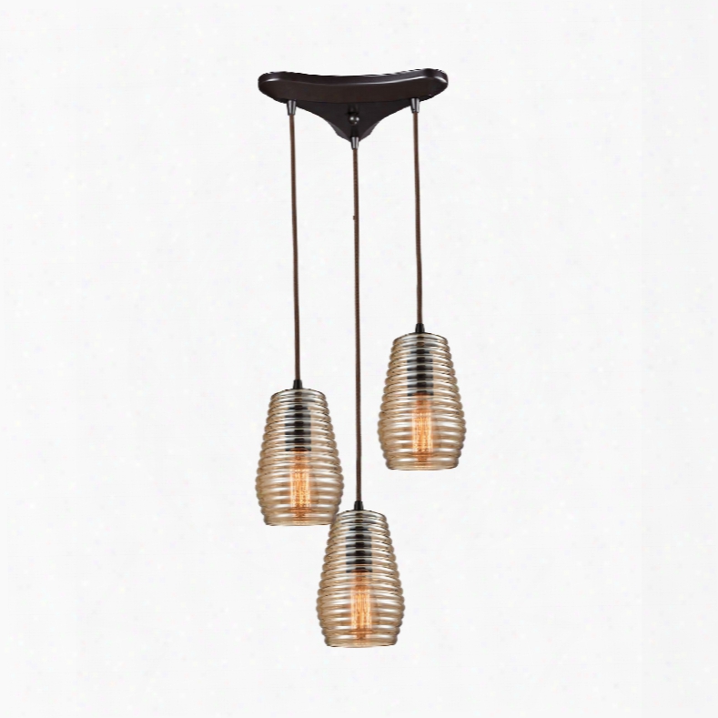 Elk Lighting Ribbed Glass 3-light Pendant In Oil Rubbed Bronze