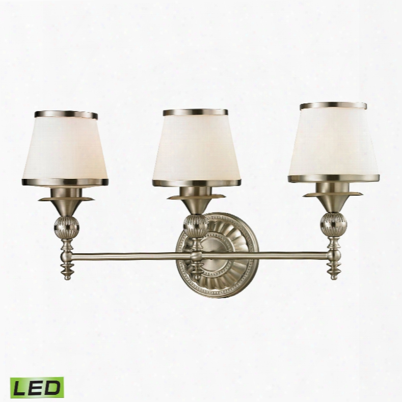 Elk Lighting Smithfield 3-light Led Vanity In Brushed Nickel And Opal White Glass