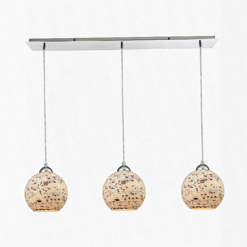 Elk Lighting Spatter 3-light Linear Pan In Polished Chrome With Spatter Mosaic Glass Pendant