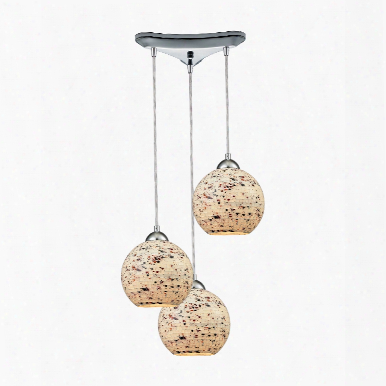 Elk Lighting Spatter 3-light Triangle Pan In Polished Chrome With Spatter Mosaic Glass Pendant