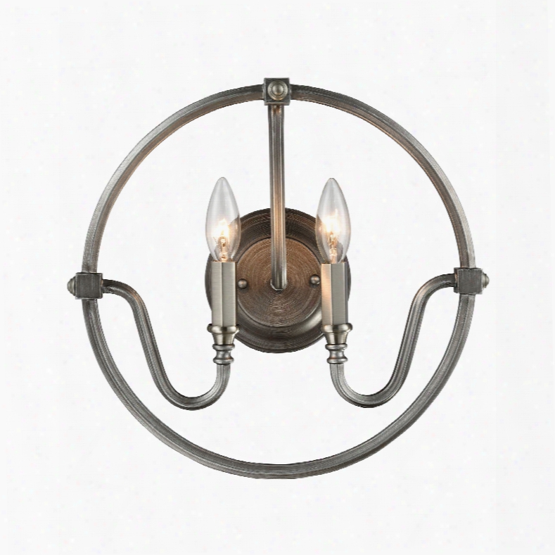 Elk Lighting Stanton 2-light Wall Sconce In Weathered Zinc With Brushed Nickel Accents