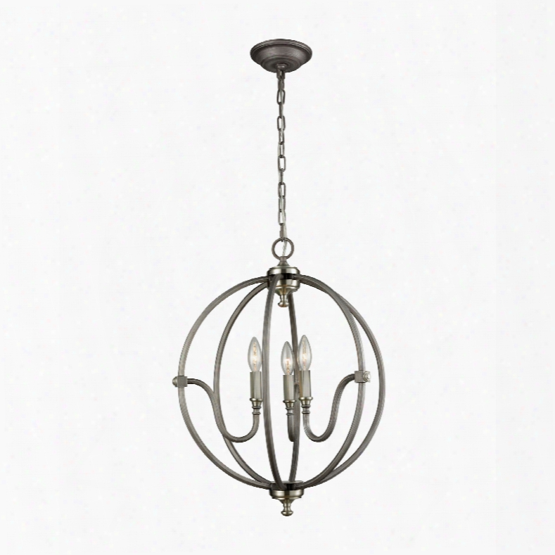 Elk Lighting Stanton 3-light Chandelier In Weathered Zinc With Brushed Nickel Highlights