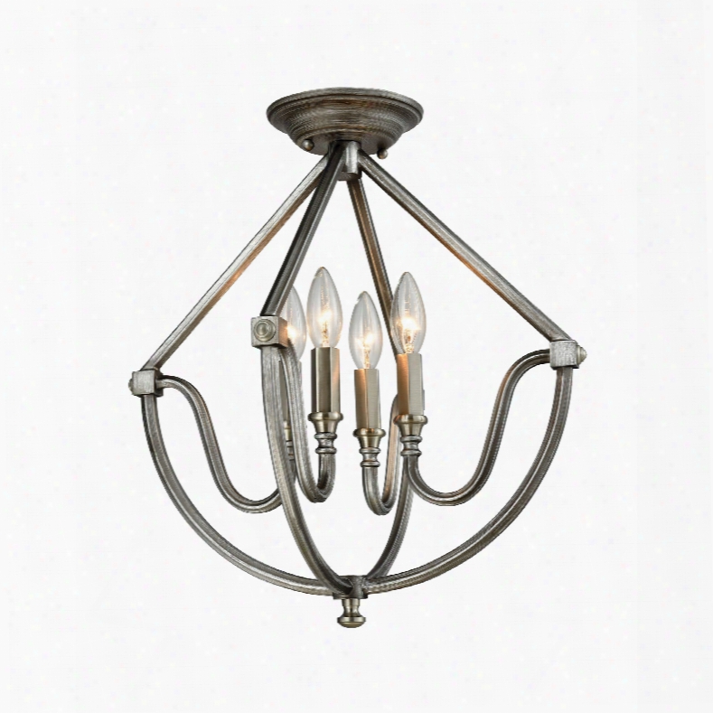 Elk Lighting Stanton 4-light Semi Flush In Weathered Zinc With Brushed Nickel Accents