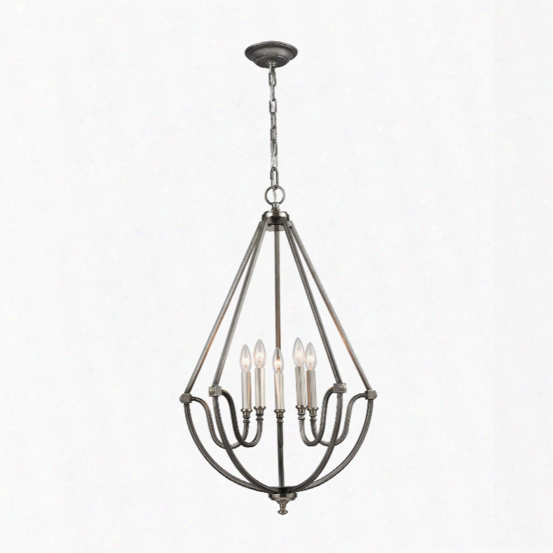 Elk Lighting Stanton 5-light Chandelier In Weathered Zinc With Brushed Nickel Accents