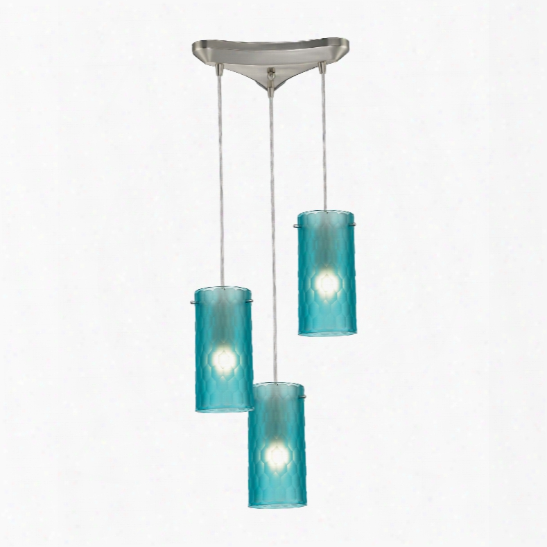 Elk Lighting Synthesis 3-light Pendant In Satin Nickel And Frosted Aqua Glass