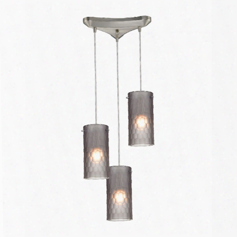 Elk Lighting Synthesis 3-light Pendant In Satin Nickel And Frosted Smoke Glass